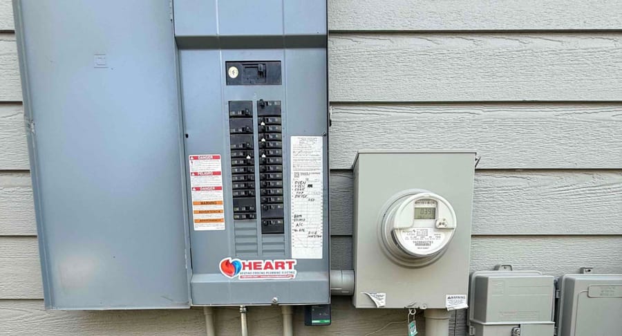 Electrical panel box outside home.